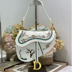 Replica Perfetta Borsa a tracolla Dior Saddle ricamata bianca