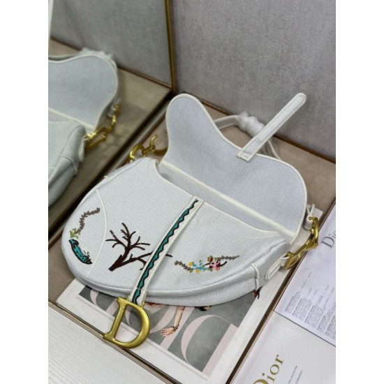Replica Perfetta Borsa a tracolla Dior Saddle ricamata bianca