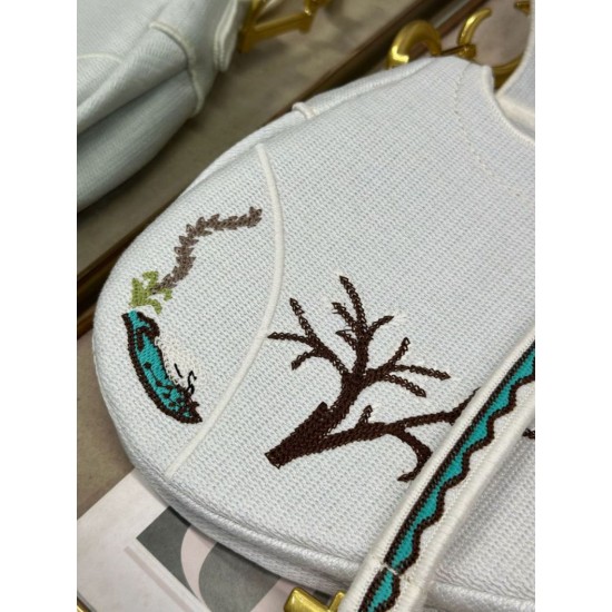 Replica Perfetta Borsa a tracolla Dior Saddle ricamata bianca