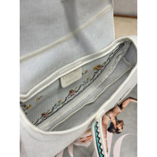 Replica Perfetta Borsa a tracolla Dior Saddle ricamata bianca