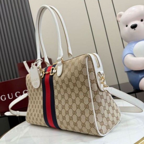 Replica Perfetta Borsa a bauletto grande Gucci 866734 albicocca/bianca