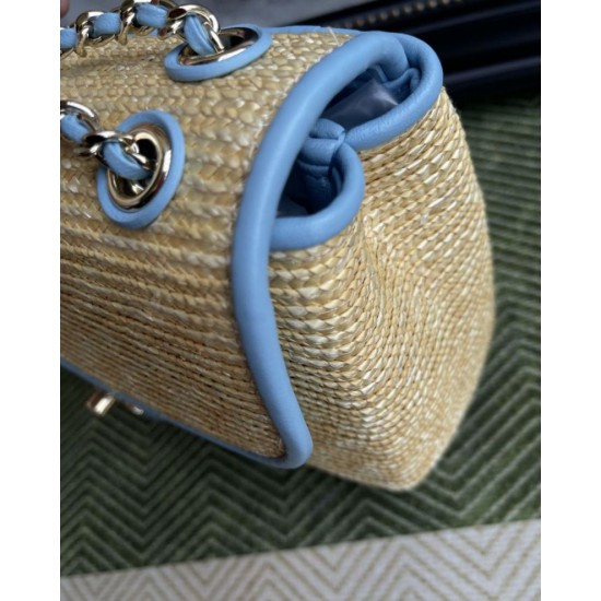 Falso imitazione Borsa a tracolla classica Chanel 26C AS6017 rafia blu Replica Perfetta Borsa a tracolla classica Chanel 26C AS6017 rafia blu