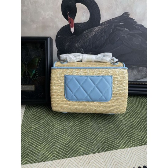 Falso imitazione Borsa a tracolla classica Chanel 26C AS6017 rafia blu Replica Perfetta Borsa a tracolla classica Chanel 26C AS6017 rafia blu