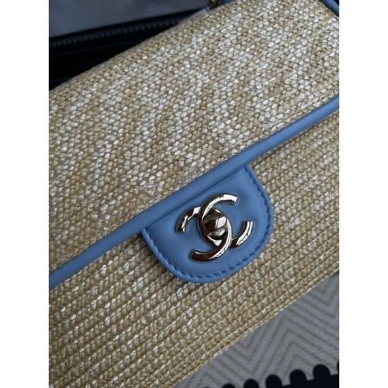 Falso imitazione Borsa a tracolla classica Chanel 26C AS6017 rafia blu Replica Perfetta Borsa a tracolla classica Chanel 26C AS6017 rafia blu