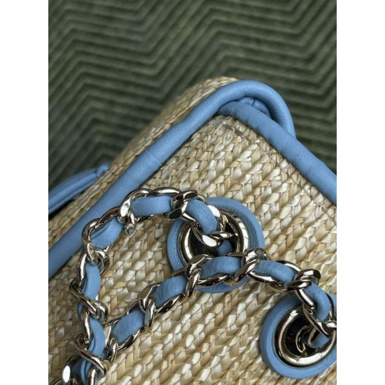 Falso imitazione Borsa a tracolla classica Chanel 26C AS6017 rafia blu Replica Perfetta Borsa a tracolla classica Chanel 26C AS6017 rafia blu