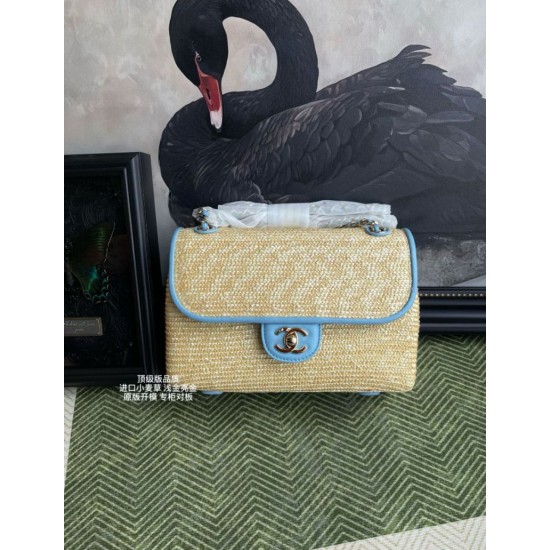 Falso imitazione Borsa a tracolla classica Chanel 26C AS6017 rafia blu Replica Perfetta Borsa a tracolla classica Chanel 26C AS6017 rafia blu