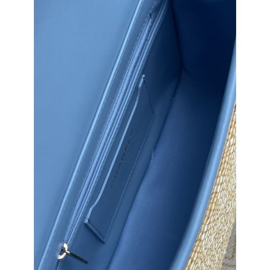 Falso imitazione Borsa a tracolla classica Chanel 26C AS6017 rafia blu Replica Perfetta Borsa a tracolla classica Chanel 26C AS6017 rafia blu