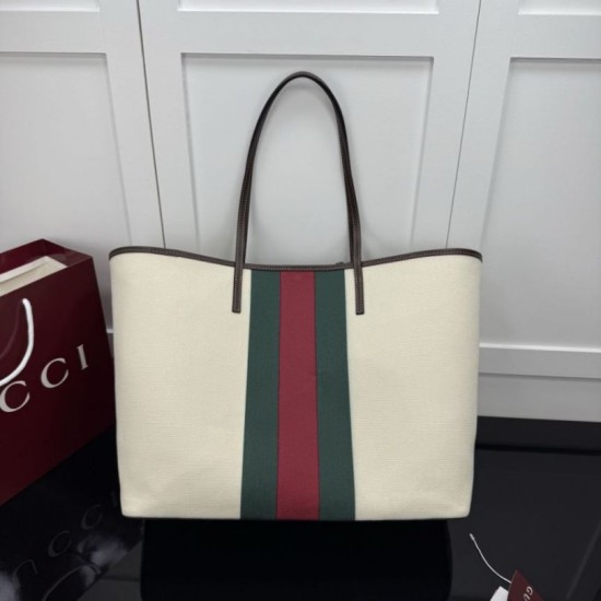 Replica Perfetta Borsa tote grande Gucci Tribeca con charm A0034D tela bianca