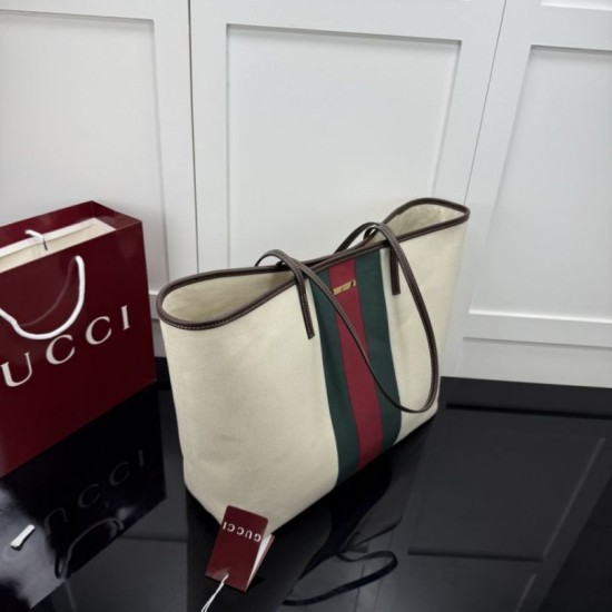 Replica Perfetta Borsa tote grande Gucci Tribeca con charm A0034D tela bianca
