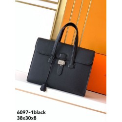 Replica di lusso Borsa da lavoro Hermes 6097 nera Imitazione Falso