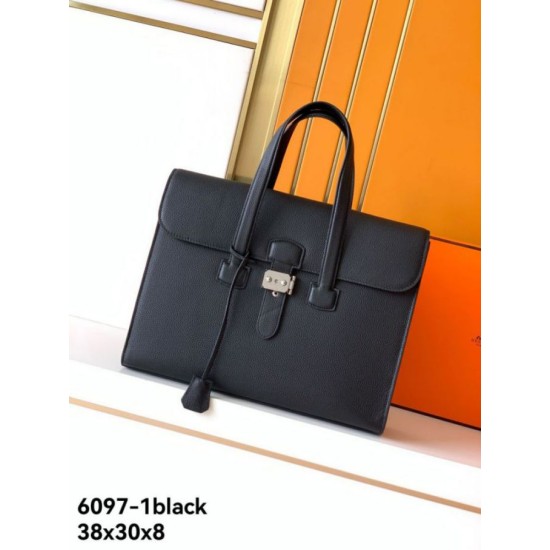 Replica di lusso Borsa da lavoro Hermes 6097 nera Imitazione Falso