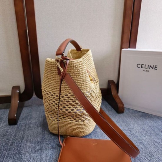 Replica di lusso Borsa a secchiello piccola intrecciata Celine Triomphe Imitazione Falso