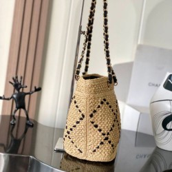 Replica di alta qualità Borsa shopping Chanel AS5811 Small Tote Rafia Nero Replica di lusso Borsa shopping Chanel AS5811 Small Tote Rafia Nero Imitazione Falso