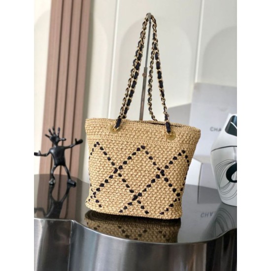 Replica di lusso Borsa shopping Chanel AS5811 Small Tote Rafia Nero Imitazione Falso