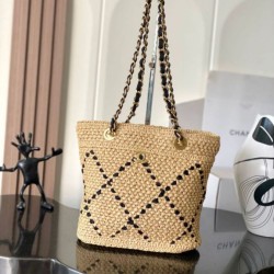 Replica di lusso Borsa shopping Chanel AS5811 Small Tote Rafia Nero Imitazione Falso
