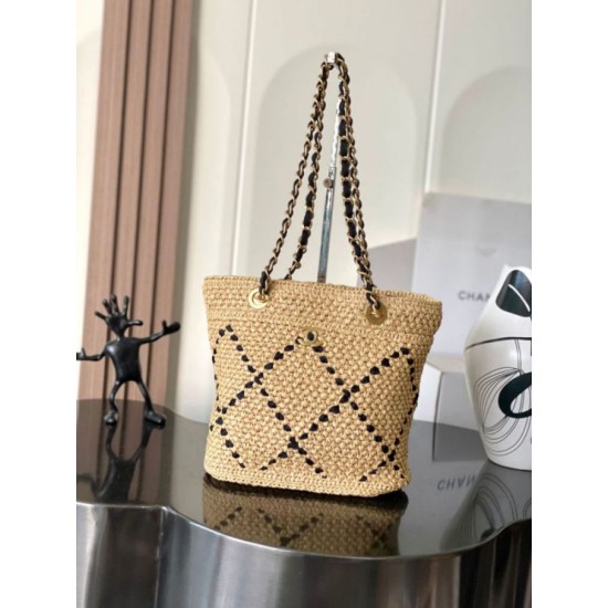 Replica di lusso Borsa shopping Chanel AS5811 Small Tote Rafia Nero Imitazione Falso