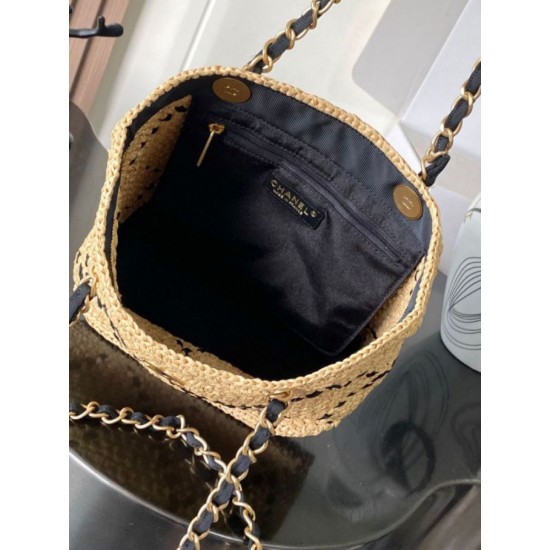 Replica di lusso Borsa shopping Chanel AS5811 Small Tote Rafia Nero Imitazione Falso