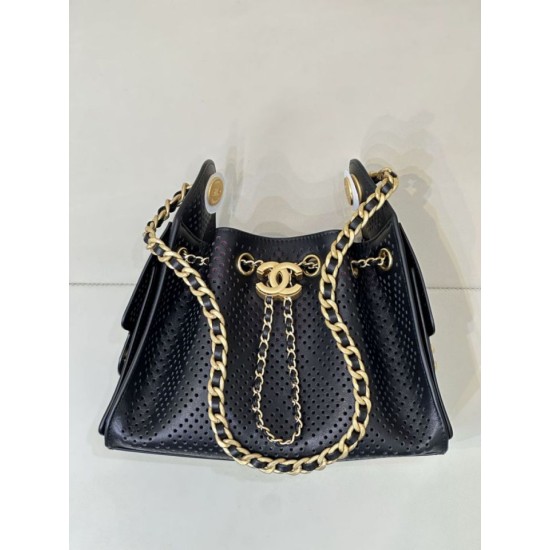 Replica di alta qualità Borsa Chanel piccola 25 AS5631 Hobo con design traforato nera Replica di lusso Borsa Chanel piccola 25 AS5631 Hobo con design traforato nera Imitazione Falso