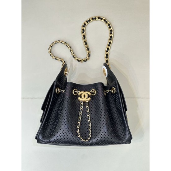 Replica di alta qualità Borsa Chanel piccola 25 AS5631 Hobo con design traforato nera Replica di lusso Borsa Chanel piccola 25 AS5631 Hobo con design traforato nera Imitazione Falso