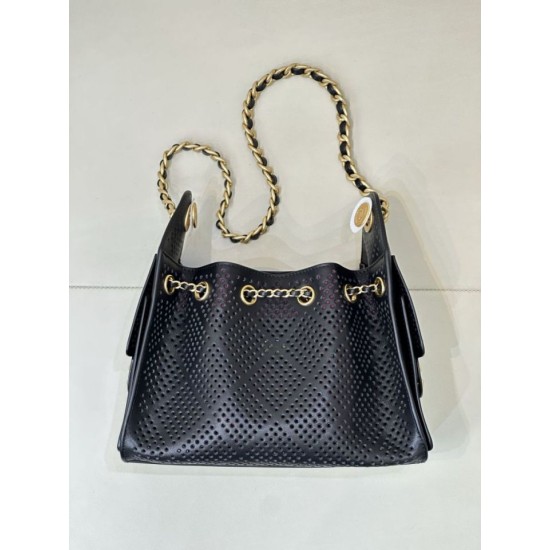 Replica di alta qualità Borsa Chanel piccola 25 AS5631 Hobo con design traforato nera Replica di lusso Borsa Chanel piccola 25 AS5631 Hobo con design traforato nera Imitazione Falso