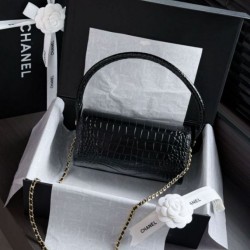 Replica identica Borsa a mano Chanel 26A Bowling AP5294 con stampa coccodrillo Replica fedele Borsa a mano Chanel 26A Bowling AP5294 con stampa coccodrillo Imitazione Fake
