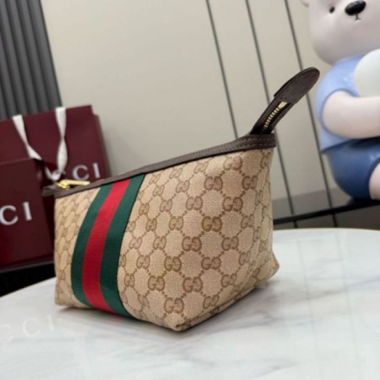 Replica identica Gucci 875159 Beauty case piccolo GG marrone Replica fedele Gucci 875159 Beauty case piccolo GG marrone Imitazione Fake