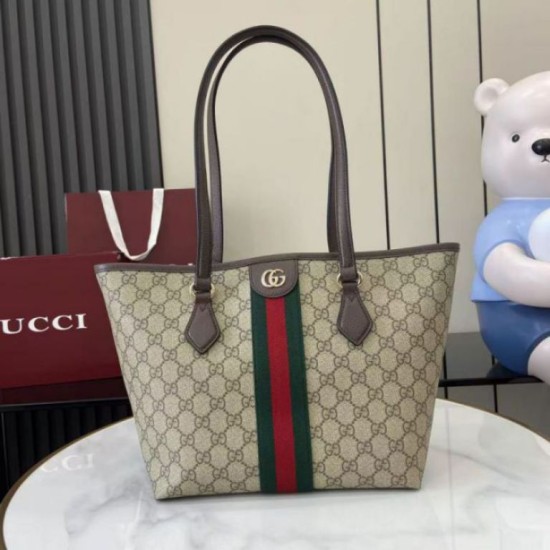Replica identica Borsa tote media Gucci Ophidia GG 836831 marrone Replica fedele Borsa tote media Gucci Ophidia GG 836831 marrone Imitazione Fake