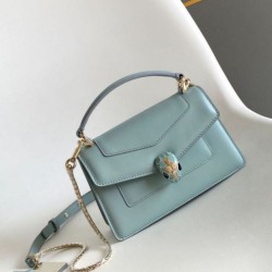 Replica fedele Borsa Bvlgari Serpenti Forever Mini con manico superiore Versione Chip Blu Imitazione Fake