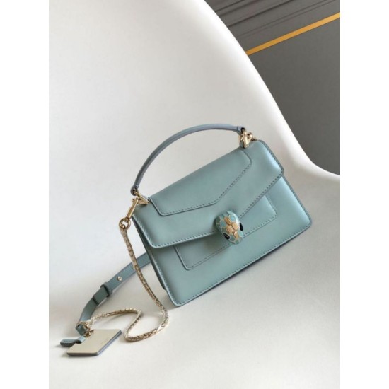 Replica fedele Borsa Bvlgari Serpenti Forever Mini con manico superiore Versione Chip Blu Imitazione Fake