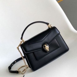 Replica fedele Borsa Bvlgari Serpenti Forever Mini con manico superiore Versione Chip Nero Imitazione Fake