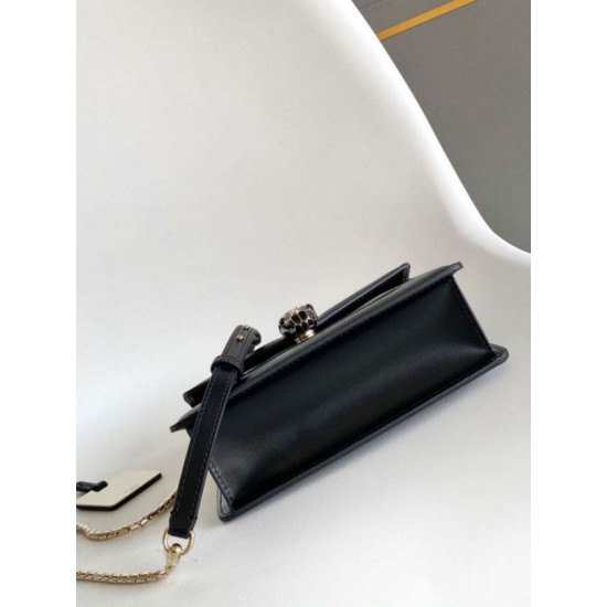 Replica fedele Borsa Bvlgari Serpenti Forever Mini con manico superiore Versione Chip Nero Imitazione Fake