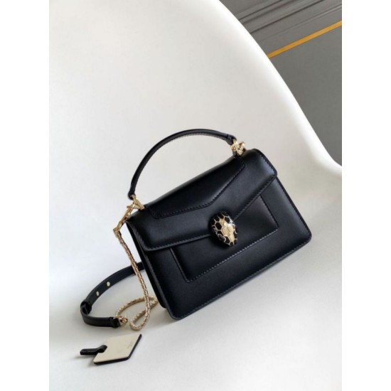 Replica fedele Borsa Bvlgari Serpenti Forever Mini con manico superiore Versione Chip Nero Imitazione Fake