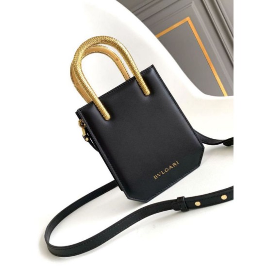 Replica fedele Borsa tote mini Bvlgari Serpenti Versione Chip nera Imitazione Fake