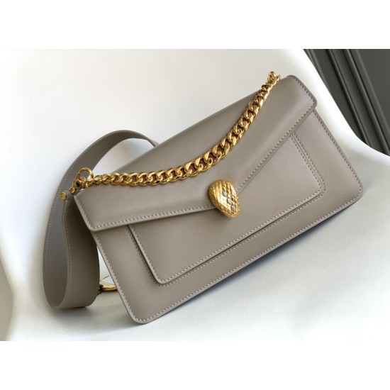 Replica fedele Borsa a tracolla Bvlgari Serpenti East-West Maxi Chain Versione Chip Grigio Imitazione Fake