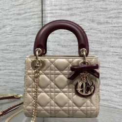 Replica fedele Mini borsa Lady Dior Dior bow rossa/beige Imitazione Fake