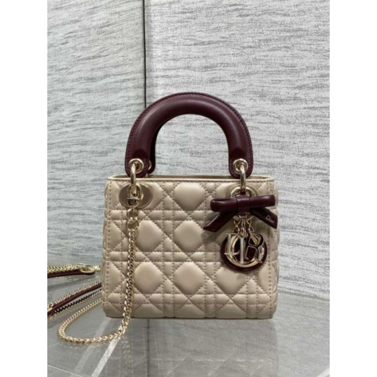 Replica fedele Mini borsa Lady Dior Dior bow rossa/beige Imitazione Fake