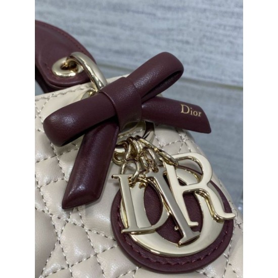 Replica fedele Mini borsa Lady Dior Dior bow rossa/beige Imitazione Fake