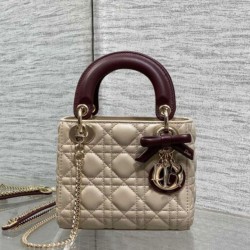 Replica fedele Mini borsa Lady Dior Dior bow rossa/beige Imitazione Fake