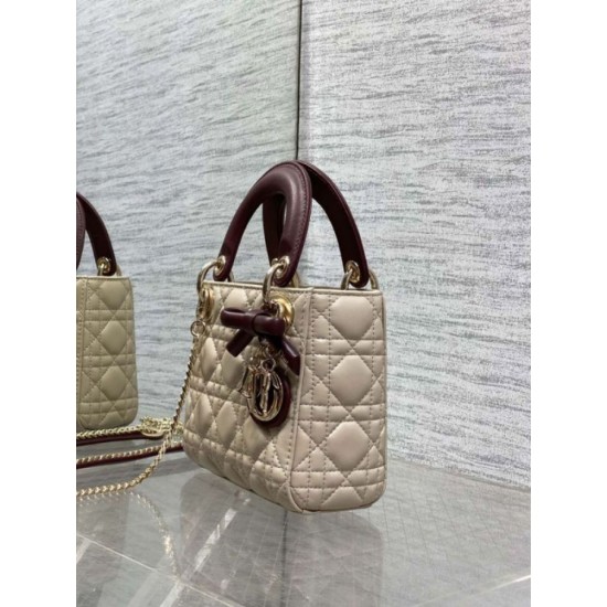 Replica fedele Mini borsa Lady Dior Dior bow rossa/beige Imitazione Fake