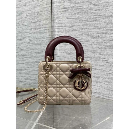 Replica fedele Mini borsa Lady Dior Dior bow rossa/beige Imitazione Fake