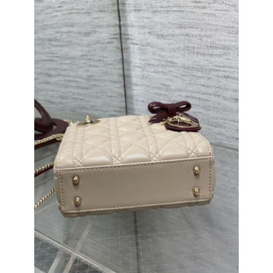 Replica fedele Mini borsa Lady Dior Dior bow rossa/beige Imitazione Fake