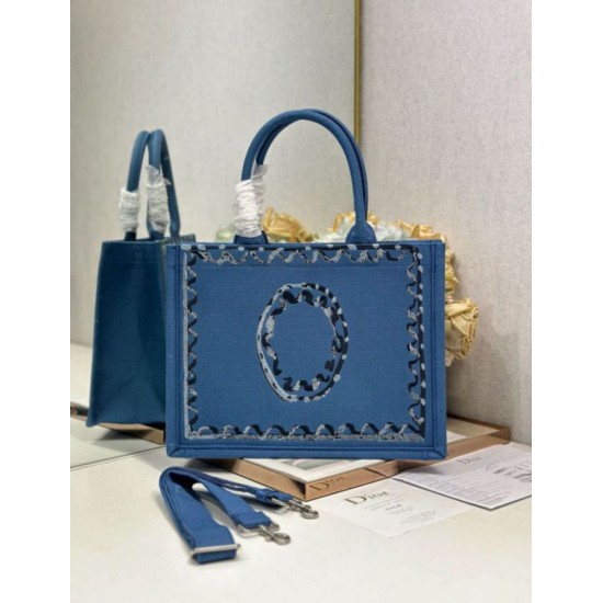 Replica fedele Borsa shopping Dior Book Tote Blu Wave con tracolla Imitazione Fake