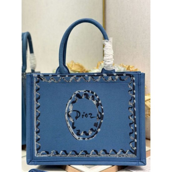 Replica fedele Borsa shopping Dior Book Tote Blu Wave con tracolla Imitazione Fake