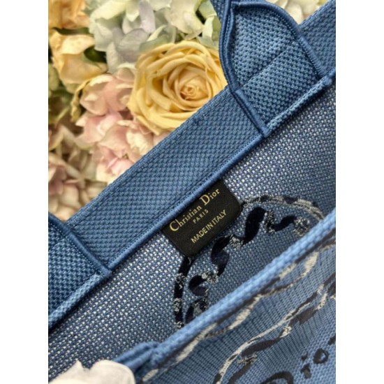 Replica fedele Borsa shopping Dior Book Tote Blu Wave con tracolla Imitazione Fake