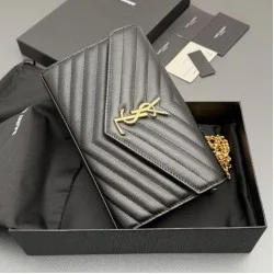 Replica di alta qualità Portafoglio a catena YSL Saint Laurent Envelope nero oro Replica perfetta Portafoglio a catena YSL Saint Laurent Envelope nero oro Imitazione Fake