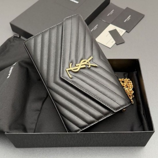 Replica di alta qualità Portafoglio a catena YSL Saint Laurent Envelope nero oro Replica perfetta Portafoglio a catena YSL Saint Laurent Envelope nero oro Imitazione Fake