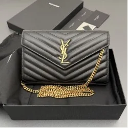 Replica perfetta Portafoglio a catena YSL Saint Laurent Envelope nero oro Imitazione Fake