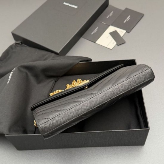 Replica di alta qualità Portafoglio a catena YSL Saint Laurent Envelope nero oro Replica perfetta Portafoglio a catena YSL Saint Laurent Envelope nero oro Imitazione Fake