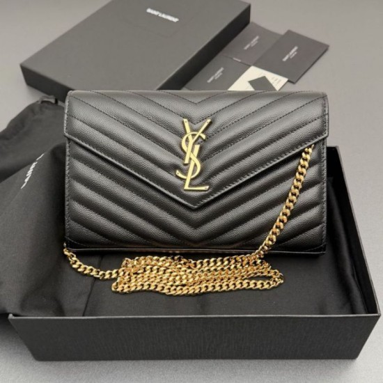 Replica di alta qualità Portafoglio a catena YSL Saint Laurent Envelope nero oro Replica perfetta Portafoglio a catena YSL Saint Laurent Envelope nero oro Imitazione Fake