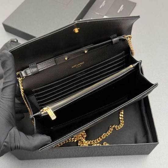 Replica di alta qualità Portafoglio a catena YSL Saint Laurent Envelope nero oro Replica perfetta Portafoglio a catena YSL Saint Laurent Envelope nero oro Imitazione Fake